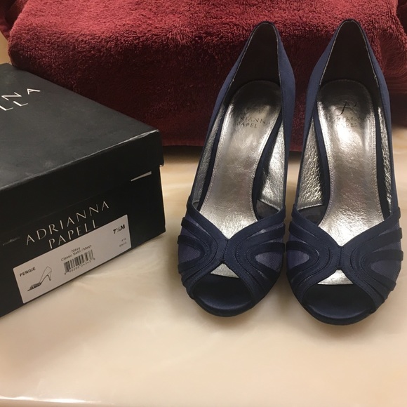 Navy Peep Toe Heels - Picture 1 of 4